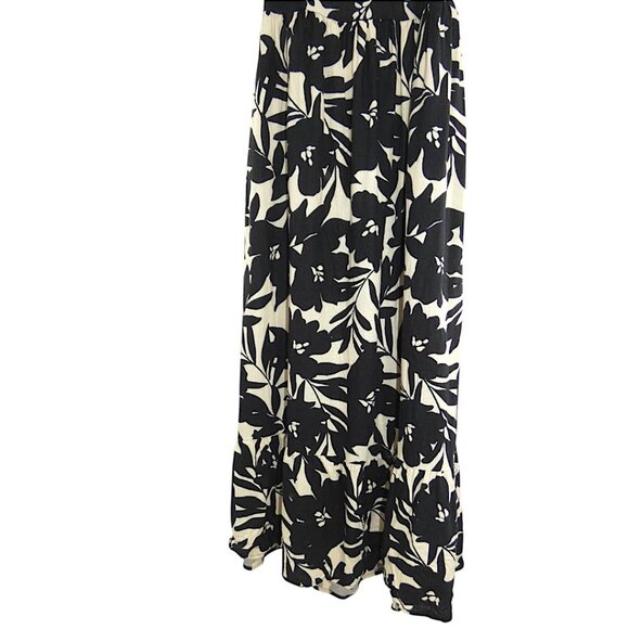 Cottagecore Black Tan Linen Puff Sleeve Tie Back Cutout Midi Dress Size S Floral - Picture 5 of 13